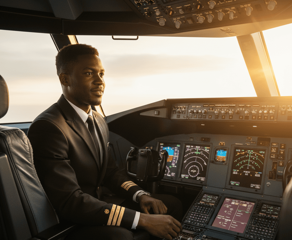 Pilote de ligne dans un cockpit